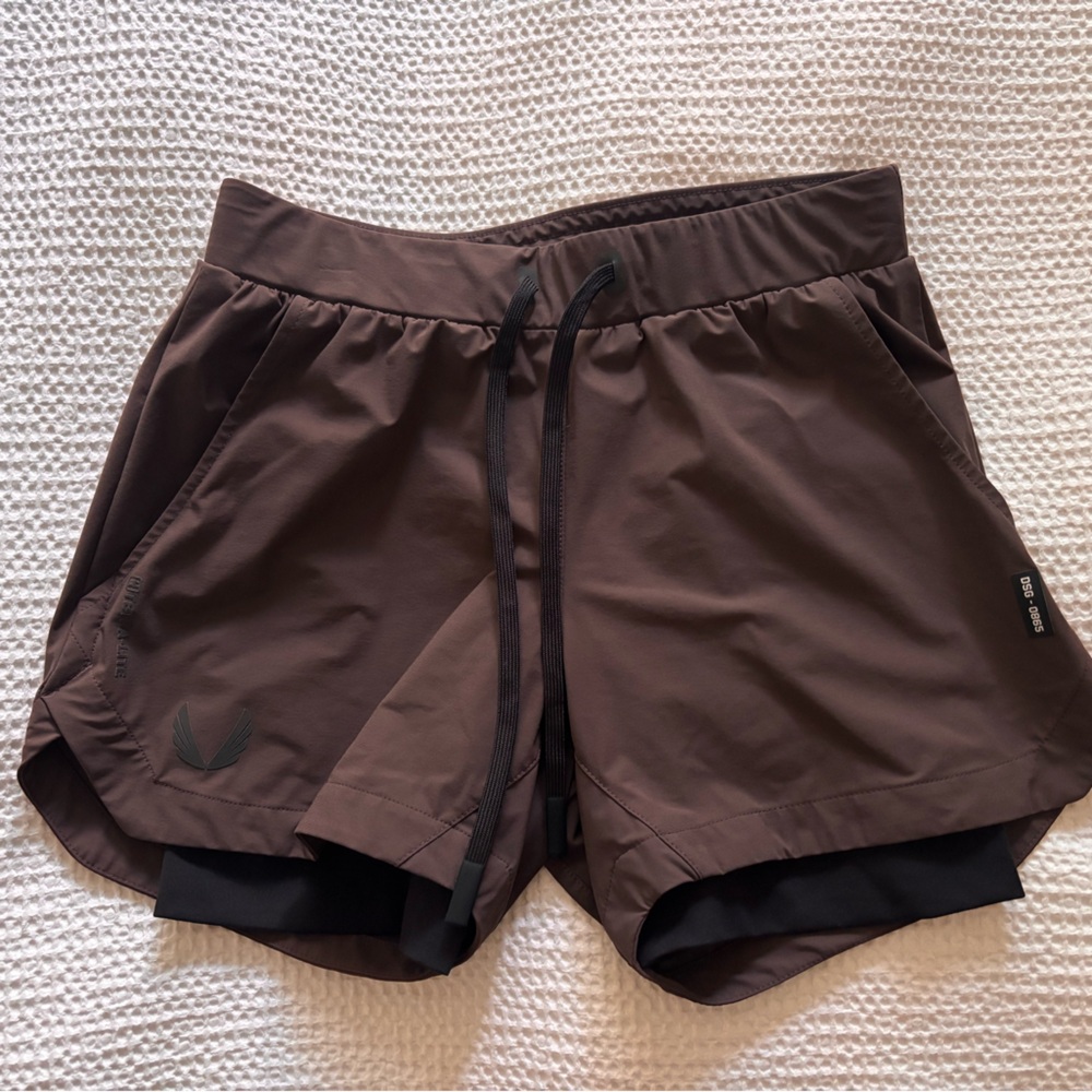 Brown Athletic Shorts with Black Trim